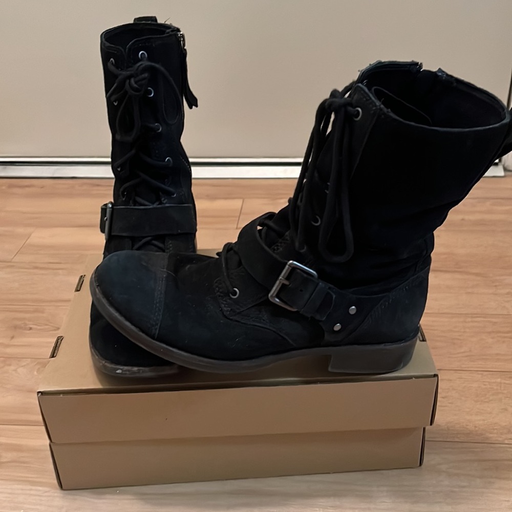 Women’s Black UGG Suede Combat Boots, Size 8 - Picture 5 of 7